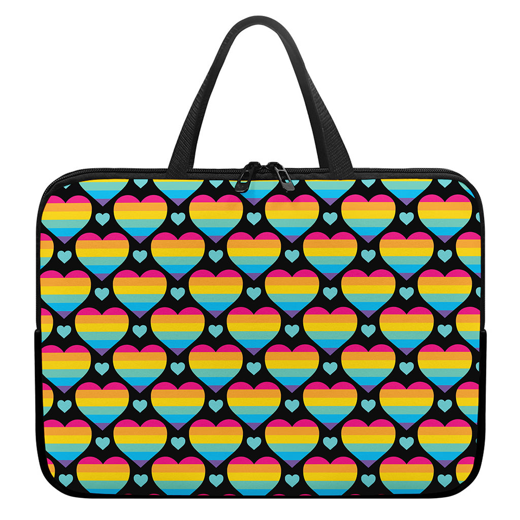 Rainbow LGBT Pride Heart Pattern Print Laptop Sleeve With Handle
