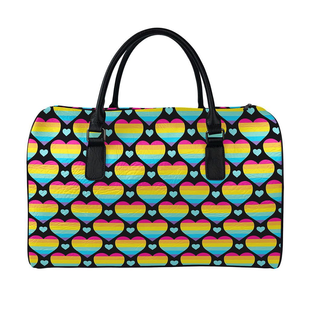Rainbow LGBT Pride Heart Pattern Print Leather Duffle Bag