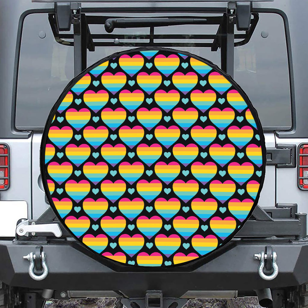 Rainbow LGBT Pride Heart Pattern Print Leather Spare Tire Cover