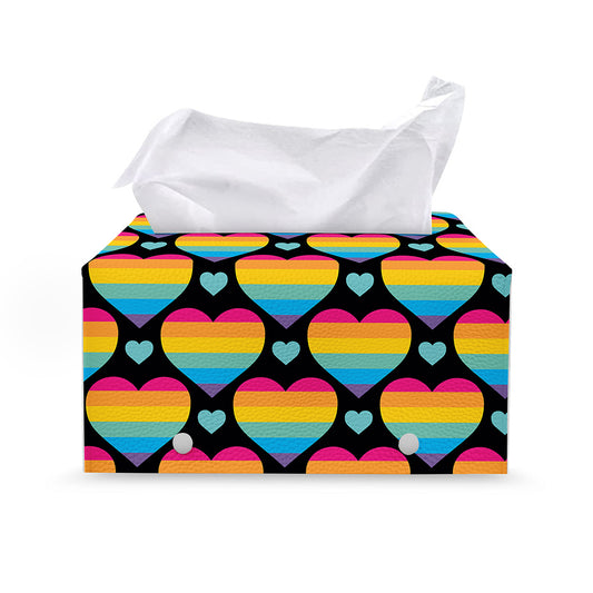 Rainbow LGBT Pride Heart Pattern Print Leather Tissue Box Cover