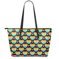Rainbow LGBT Pride Heart Pattern Print Leather Tote Bag With Zipper