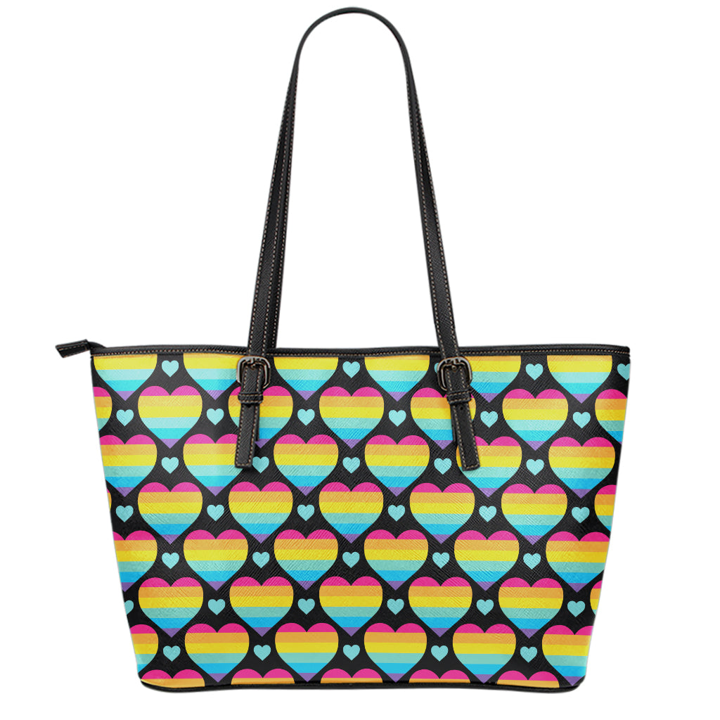 Rainbow LGBT Pride Heart Pattern Print Leather Tote Bag