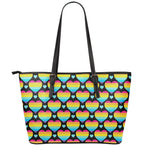 Rainbow LGBT Pride Heart Pattern Print Leather Tote Bag