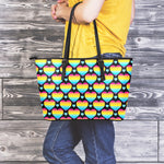 Rainbow LGBT Pride Heart Pattern Print Leather Tote Bag