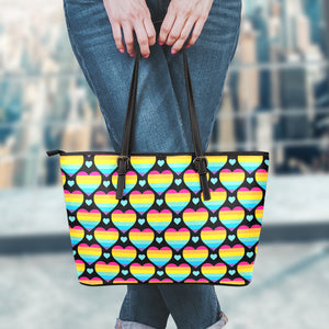 Rainbow LGBT Pride Heart Pattern Print Leather Tote Bag