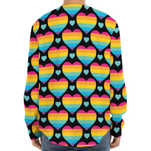 Rainbow LGBT Pride Heart Pattern Print Long Sleeve Baseball Jersey