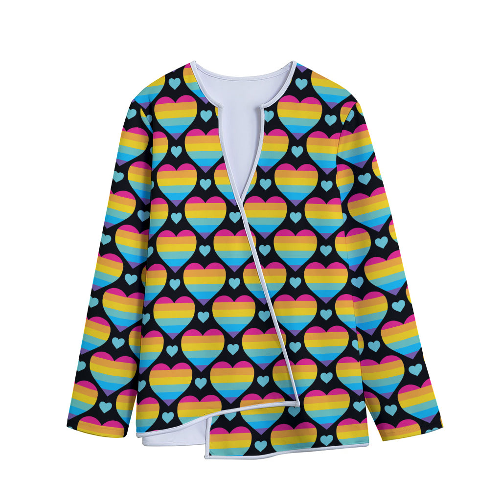 Rainbow LGBT Pride Heart Pattern Print Long Sleeve Short Coat