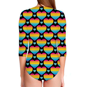 Rainbow LGBT Pride Heart Pattern Print Long Sleeve Swimsuit