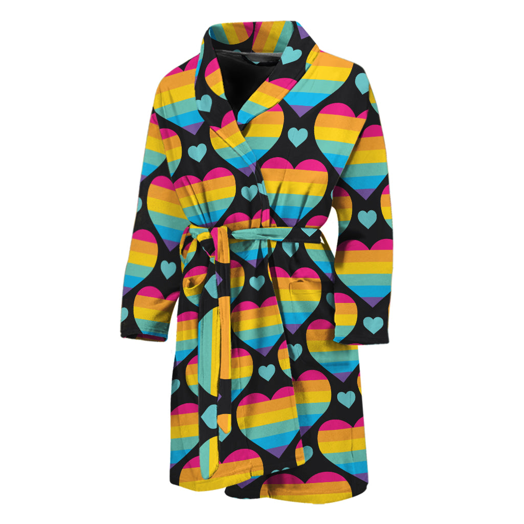 Rainbow LGBT Pride Heart Pattern Print Men's Bathrobe