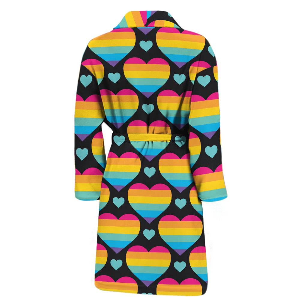 Rainbow LGBT Pride Heart Pattern Print Men's Bathrobe