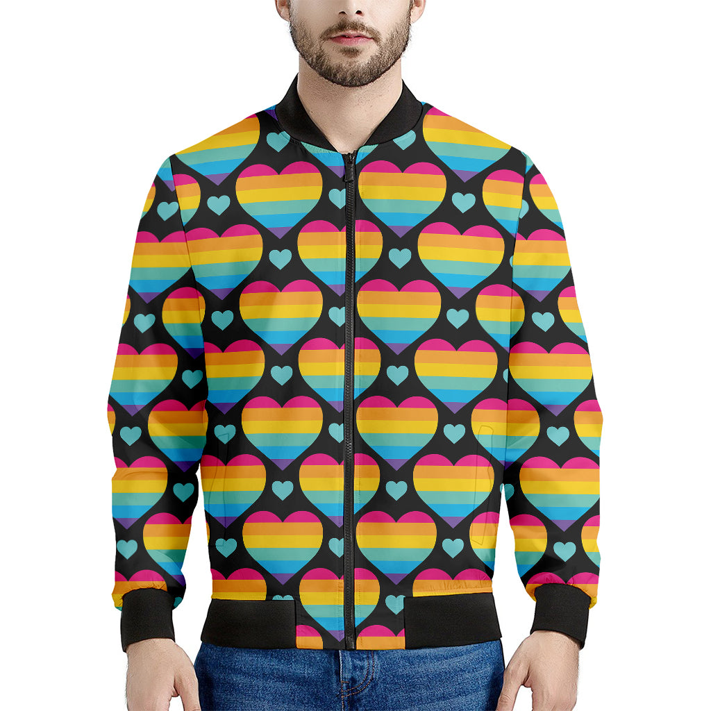 Rainbow LGBT Pride Heart Pattern Print Men's Bomber Jacket