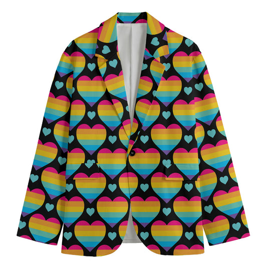 Rainbow LGBT Pride Heart Pattern Print Men's Cotton Blazer