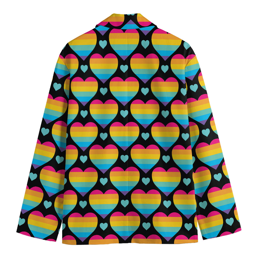 Rainbow LGBT Pride Heart Pattern Print Men's Cotton Blazer