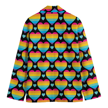 Rainbow LGBT Pride Heart Pattern Print Men's Cotton Blazer
