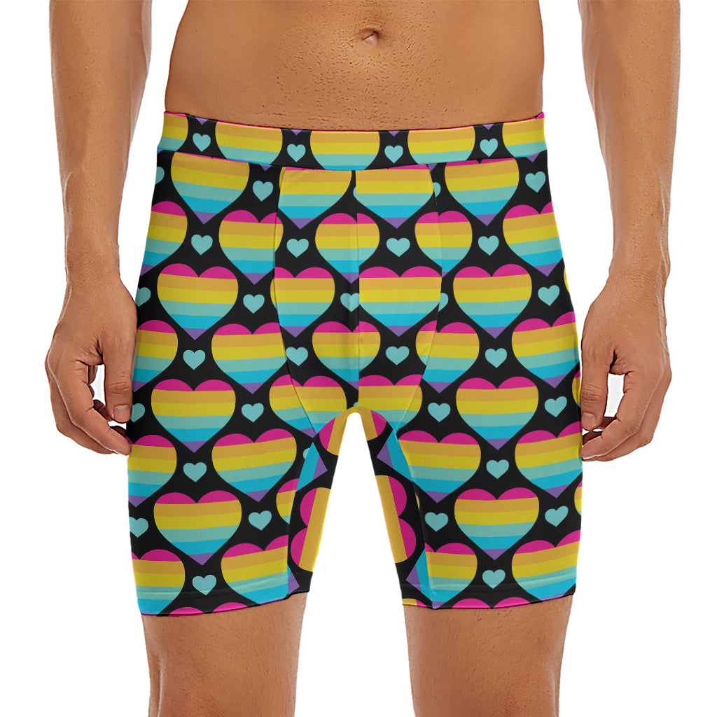 Rainbow LGBT Pride Heart Pattern Print Men's Long Boxer Briefs