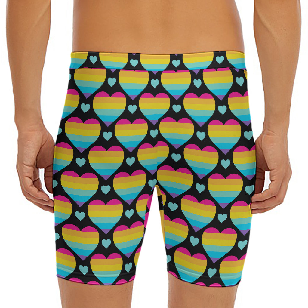 Rainbow LGBT Pride Heart Pattern Print Men's Long Boxer Briefs
