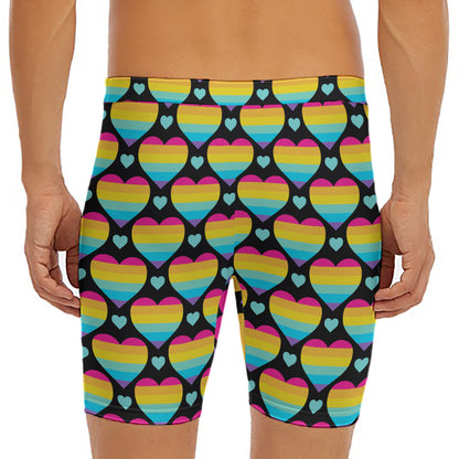 Rainbow LGBT Pride Heart Pattern Print Men's Long Boxer Briefs