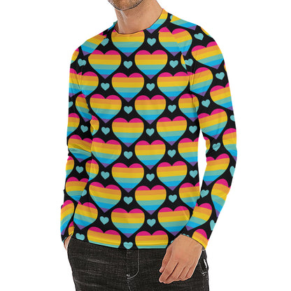 Rainbow LGBT Pride Heart Pattern Print Men's Long Sleeve Rash Guard