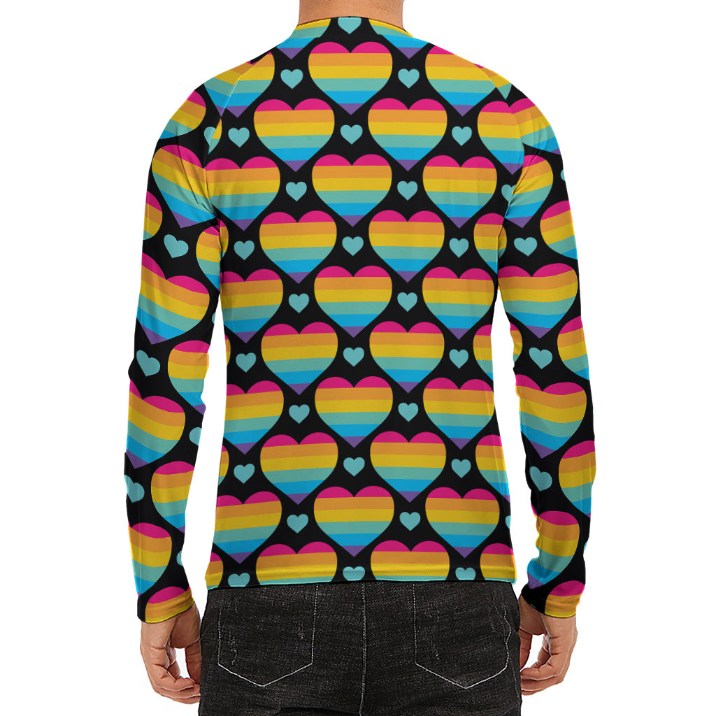 Rainbow LGBT Pride Heart Pattern Print Men's Long Sleeve Rash Guard