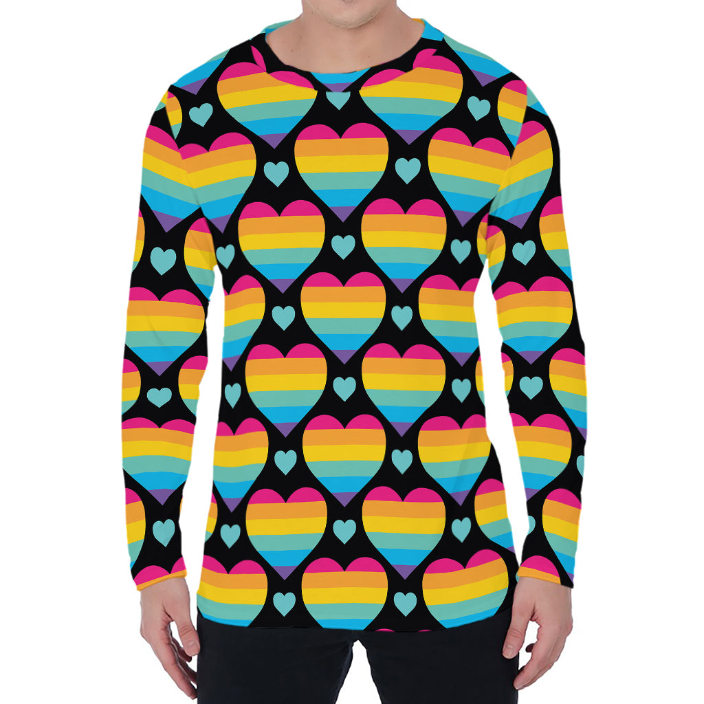 Rainbow LGBT Pride Heart Pattern Print Men's Long Sleeve T-Shirt