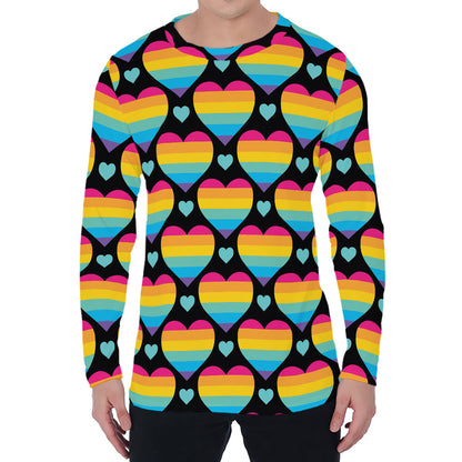 Rainbow LGBT Pride Heart Pattern Print Men's Long Sleeve T-Shirt