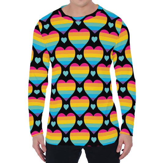 Rainbow LGBT Pride Heart Pattern Print Men's Long Sleeve T-Shirt