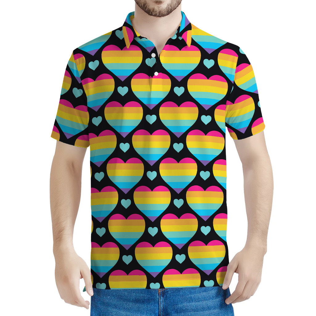 Rainbow LGBT Pride Heart Pattern Print Men's Polo Shirt