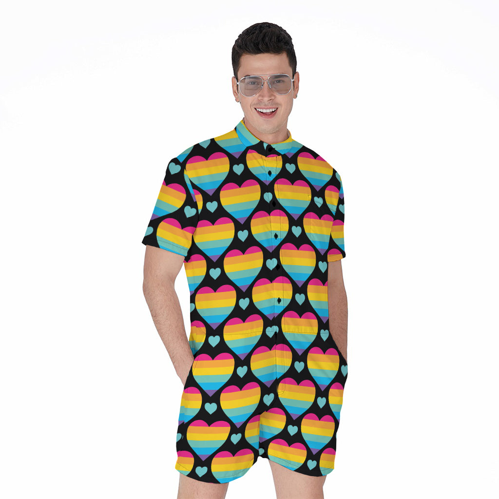Rainbow LGBT Pride Heart Pattern Print Men's Rompers