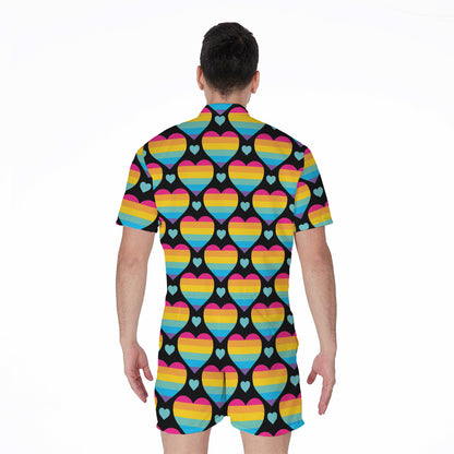 Rainbow LGBT Pride Heart Pattern Print Men's Rompers