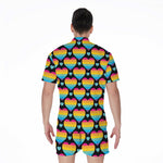 Rainbow LGBT Pride Heart Pattern Print Men's Rompers