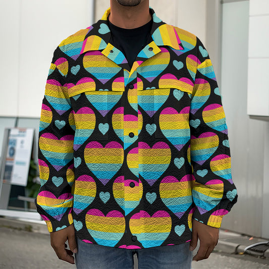 Rainbow LGBT Pride Heart Pattern Print Men's Shirt Jacket