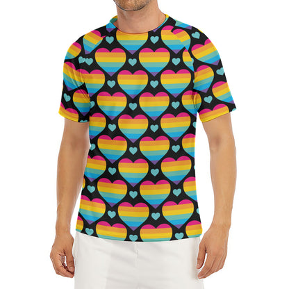 Rainbow LGBT Pride Heart Pattern Print Men's Short Sleeve Rash Guard