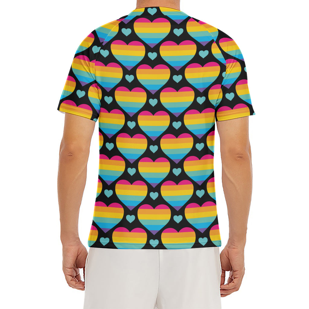Rainbow LGBT Pride Heart Pattern Print Men's Short Sleeve Rash Guard