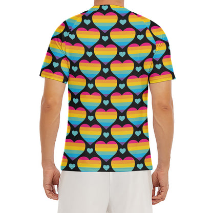 Rainbow LGBT Pride Heart Pattern Print Men's Short Sleeve Rash Guard