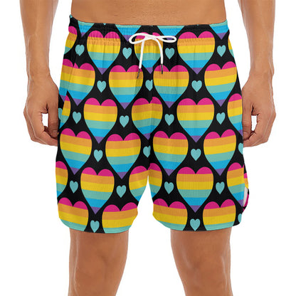 Rainbow LGBT Pride Heart Pattern Print Men's Split Running Shorts