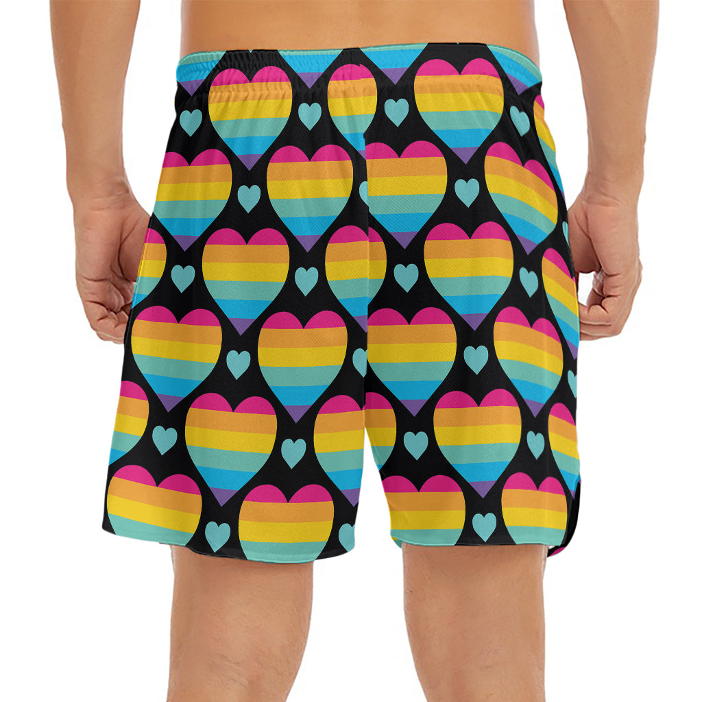 Rainbow LGBT Pride Heart Pattern Print Men's Split Running Shorts