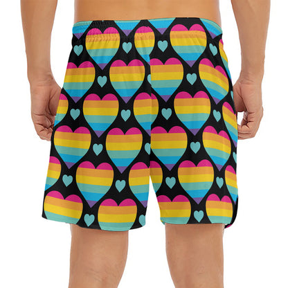 Rainbow LGBT Pride Heart Pattern Print Men's Split Running Shorts