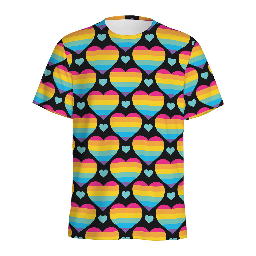 Rainbow LGBT Pride Heart Pattern Print Men's Sports T-Shirt
