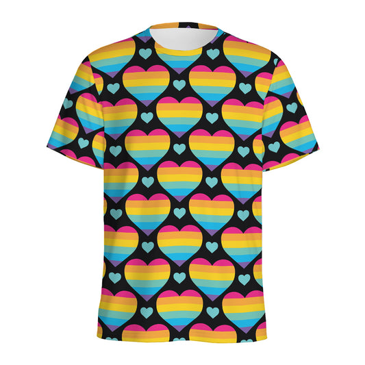 Rainbow LGBT Pride Heart Pattern Print Men's Sports T-Shirt
