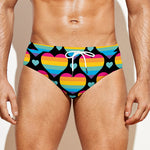 Rainbow LGBT Pride Heart Pattern Print Men's Swim Briefs