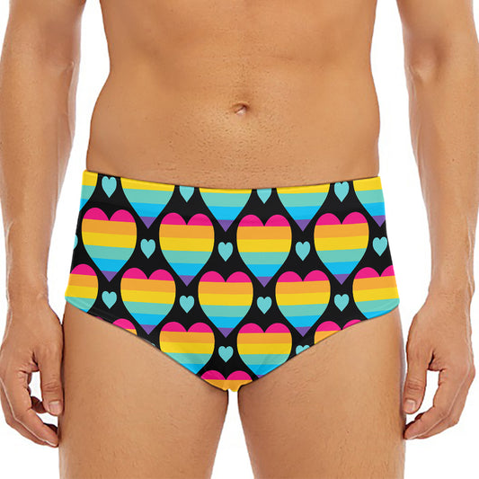 Rainbow LGBT Pride Heart Pattern Print Men's Triangle Swim Briefs