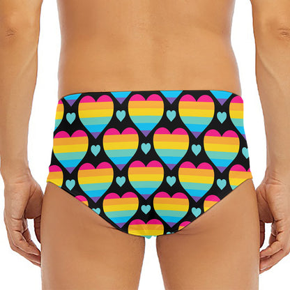 Rainbow LGBT Pride Heart Pattern Print Men's Triangle Swim Briefs