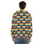 Rainbow LGBT Pride Heart Pattern Print Men's Velvet Pullover Hoodie