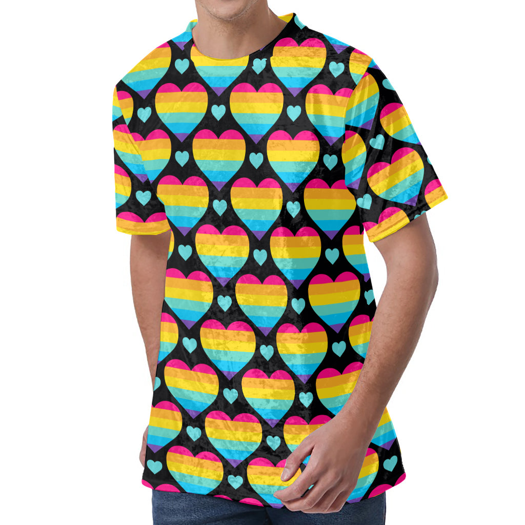 Rainbow LGBT Pride Heart Pattern Print Men's Velvet T-Shirt