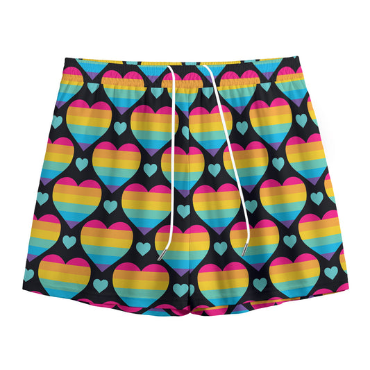 Rainbow LGBT Pride Heart Pattern Print Mesh Shorts