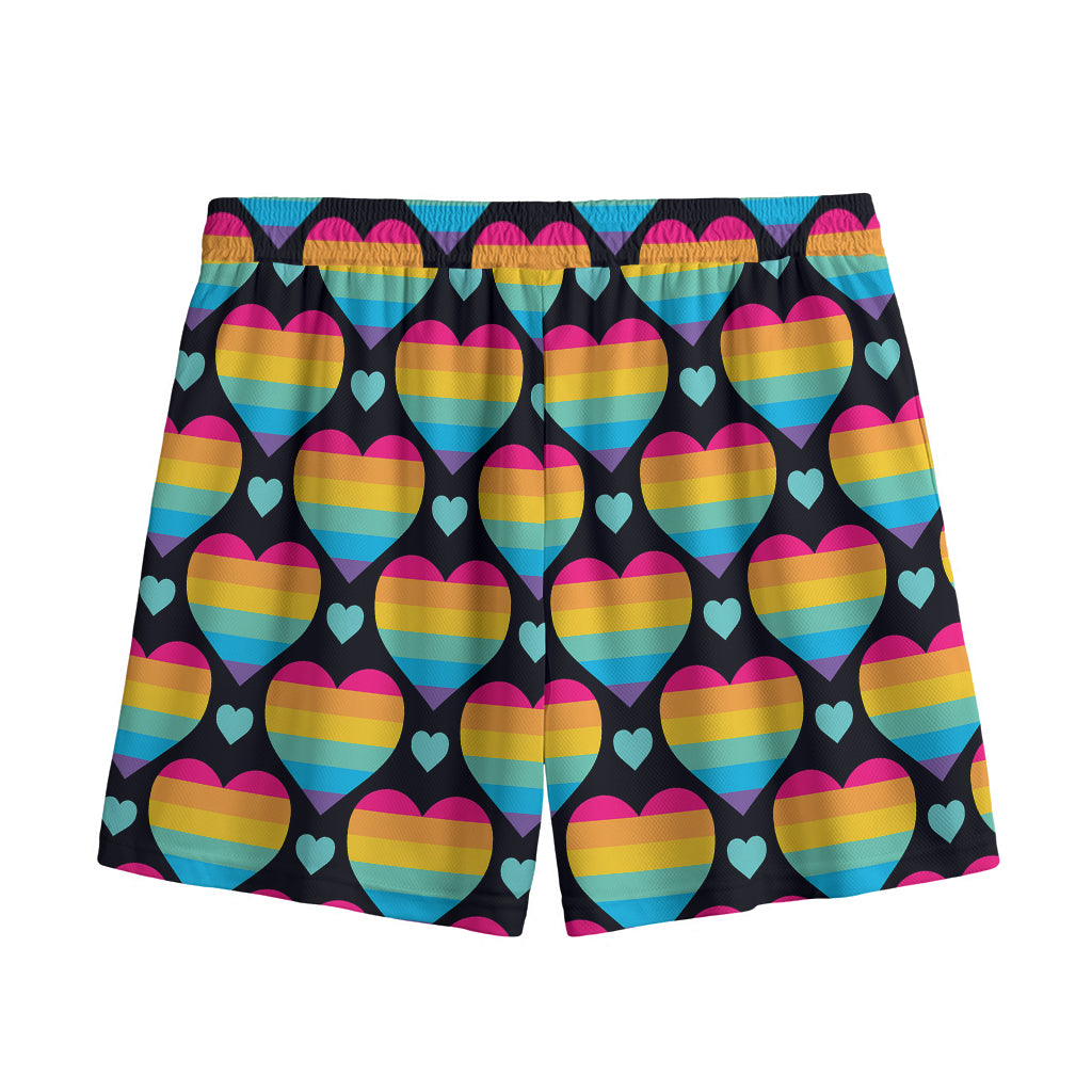 Rainbow LGBT Pride Heart Pattern Print Mesh Shorts