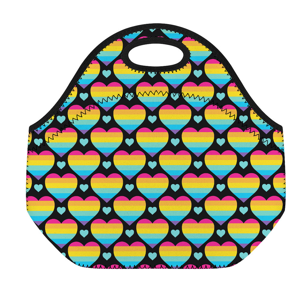 Rainbow LGBT Pride Heart Pattern Print Neoprene Lunch Bag