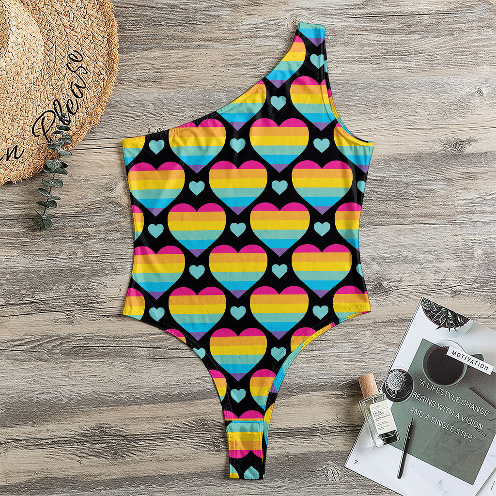 Rainbow LGBT Pride Heart Pattern Print One Shoulder Bodysuit