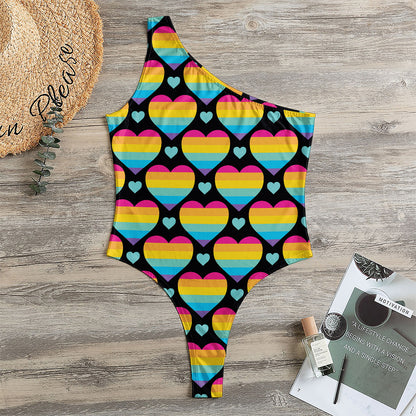 Rainbow LGBT Pride Heart Pattern Print One Shoulder Bodysuit