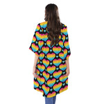Rainbow LGBT Pride Heart Pattern Print Open Front Beach Cover Up